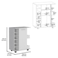 White 4 Wheel Bar Cart Cabinet For Kitchen Or Living Room, With 6 Side Built In Bottle Racks, 1 Interior Shelve, 2 Side Shelves, 2 Space With Wood Door To Store Glasses, Cups, Coffee Or Snacks. White White Contemporary,Modern Particle Board Engineered