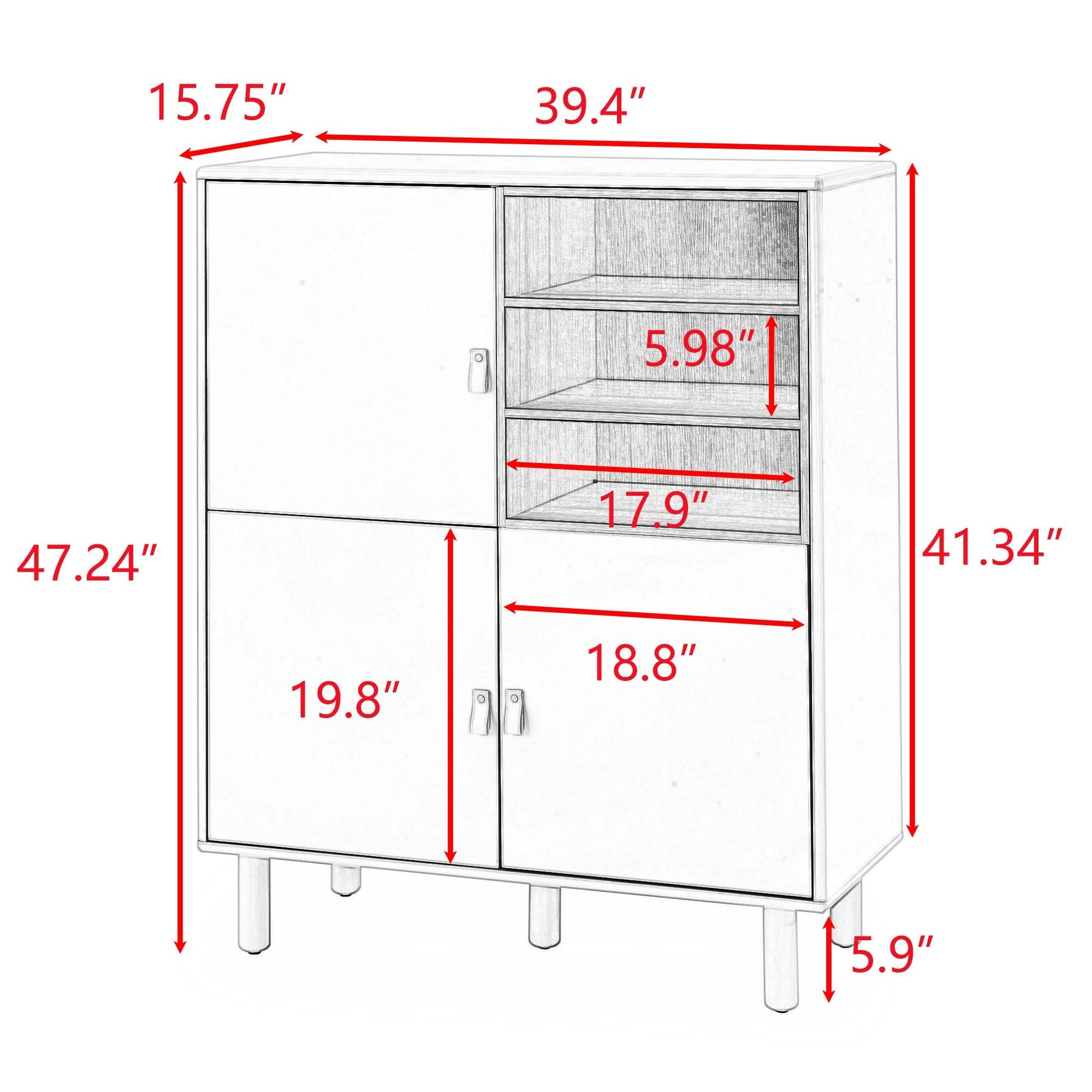 Storage Cabinet With Door, Multifunctional Storage Cabinet, Modern Sideboard Cabinet, Wooden Storage Cabinet, Leather Handle Drawer Cabinet, Home Storage Cabinet, Office Cabinet White Solid Wood Mdf