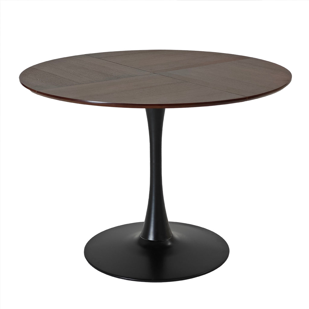 42.13"Modern Round Dining Table,Four Patchwork Tabletops With Brown Oak Color Solid Wood Veneer Table Top,Metal Base Dining Table, End Table Leisure Coffee Table Brown Oak Mdf Metal