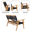 Patio Furniture Chair Black Rope Furniture Chairs 2 Seat Chair,Outdoor Conversation Sectional For Backyard Poolside, Garden Black Brown Garden & Outdoor Modern 2 Person Seating Group Acacia Wood