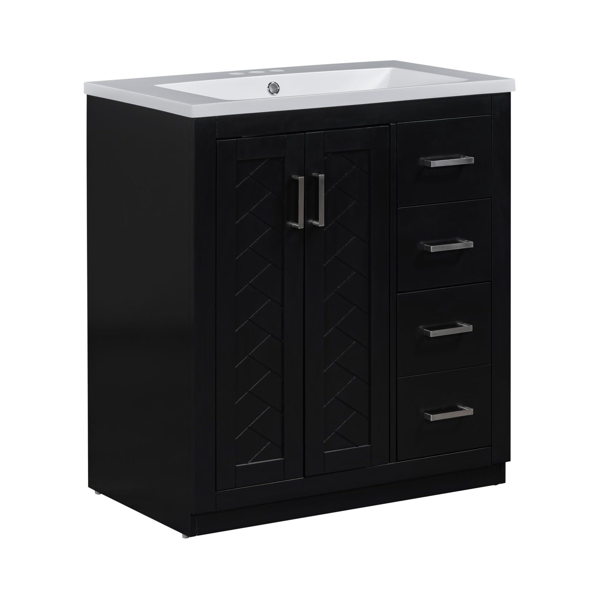 30'' Bathroom Vanity With Resin Sink Combo,Solid Wood Frame Bathroom Storage Cabinet, Freestanding Vanity Set With 3 Drawers& Soft Closing Doors Same As Sw000120Aab Black Bathroom Solid Wood Mdf