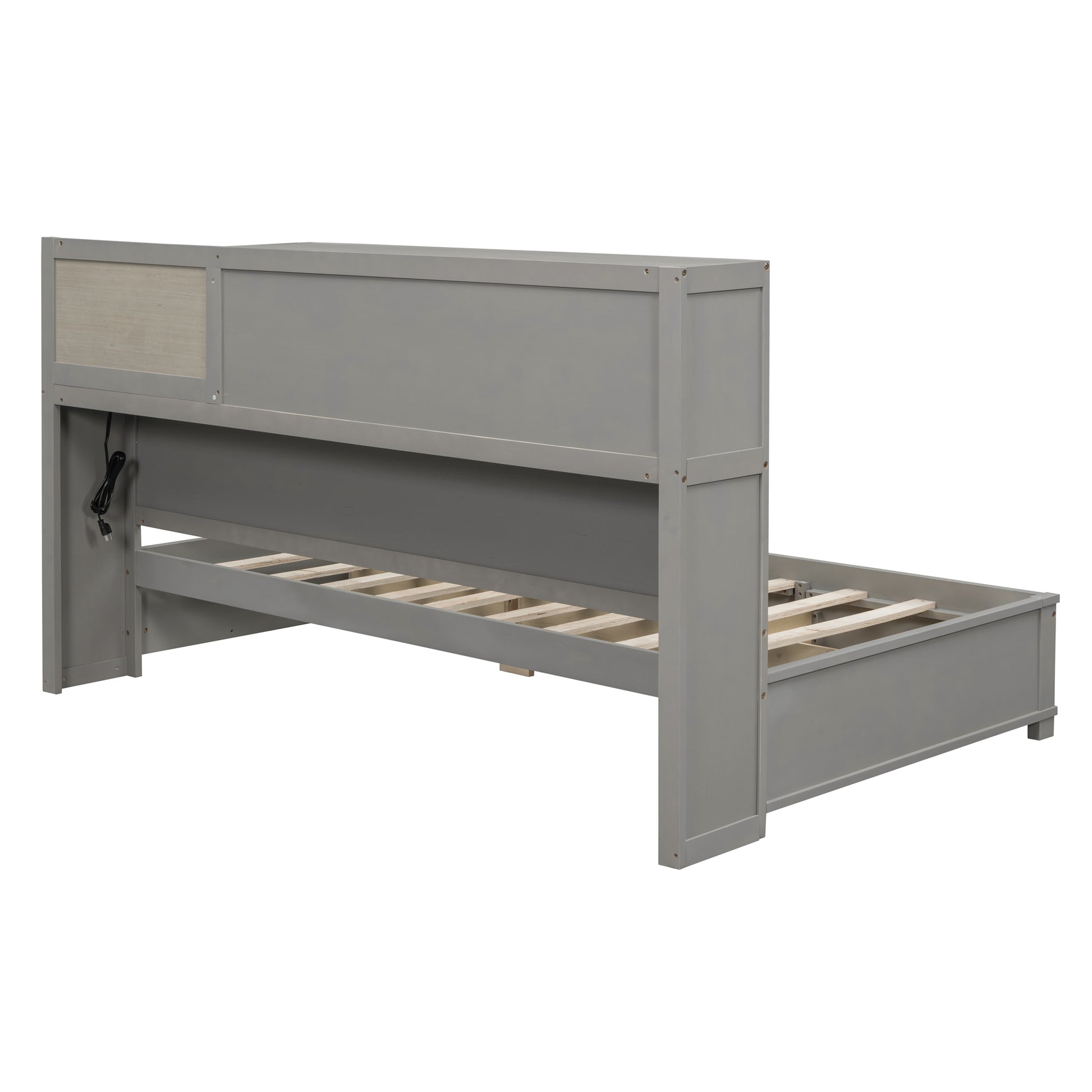 Twin Size Wooden Daybed With 3 Storage Drawers, Upper Soft Board, Shelf, And A Set Of Sockets And Usb Ports, Gray Gray Solid Wood Mdf