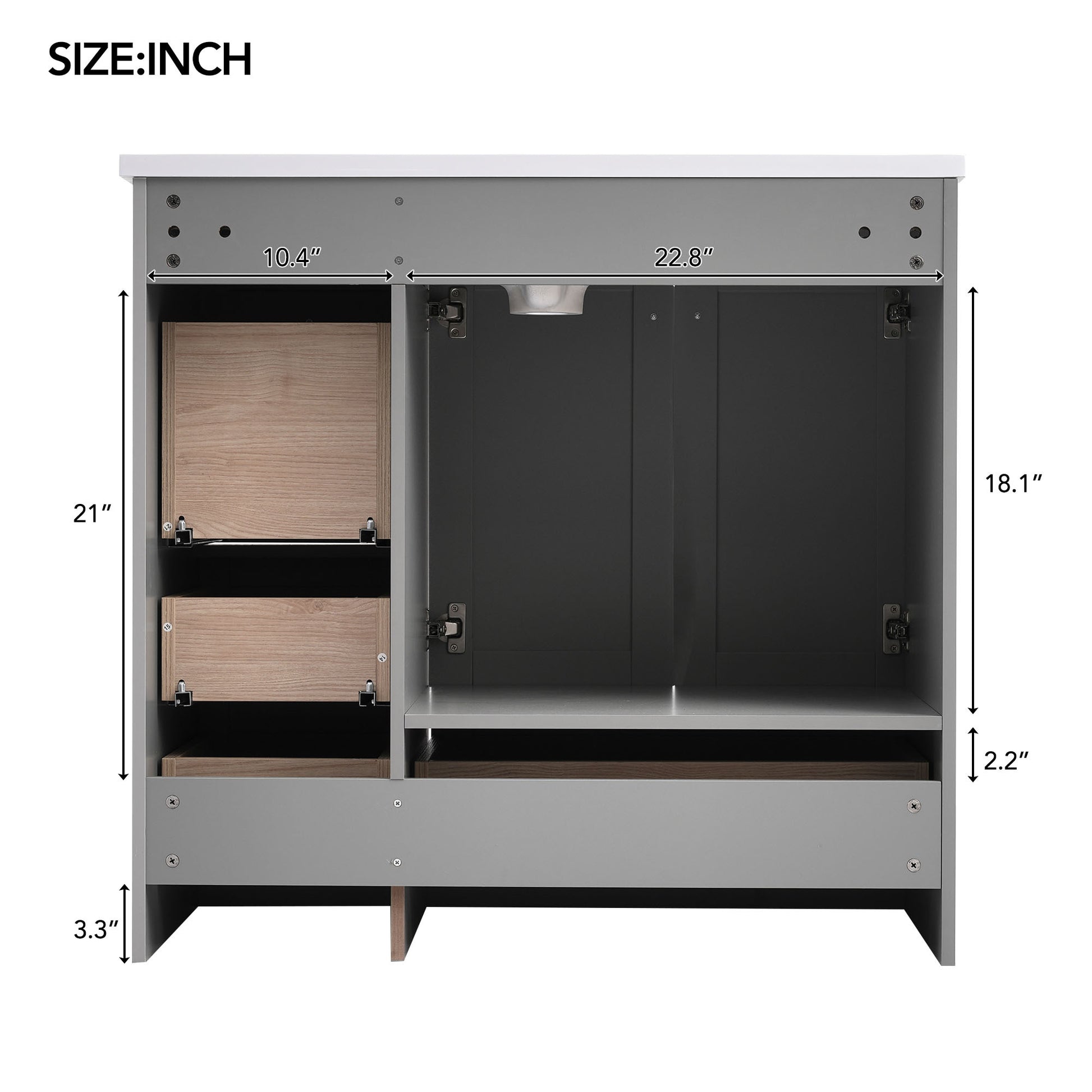 Video 36 Inch Shaker Style Free Standing Bathroom Vanity Cabinet With Sink, 4 Soft Close Drawers And 2 Soft Close Doors Gray Mdf