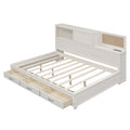 Full Size Wooden Daybed With 3 Storage Drawers, Upper Soft Board, Shelf, And A Set Of Sockets And Usb Ports, White White Solid Wood Mdf