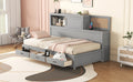 Twin Size Wooden Daybed With 3 Storage Drawers, Upper Soft Board, Shelf, And A Set Of Sockets And Usb Ports, Gray Gray Solid Wood Mdf