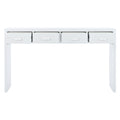 Modern Minimalist Console Table With Open Tabletop And Four Drawers With Metal Handles For Entry Way, Living Room And Dining Room White White Mdf