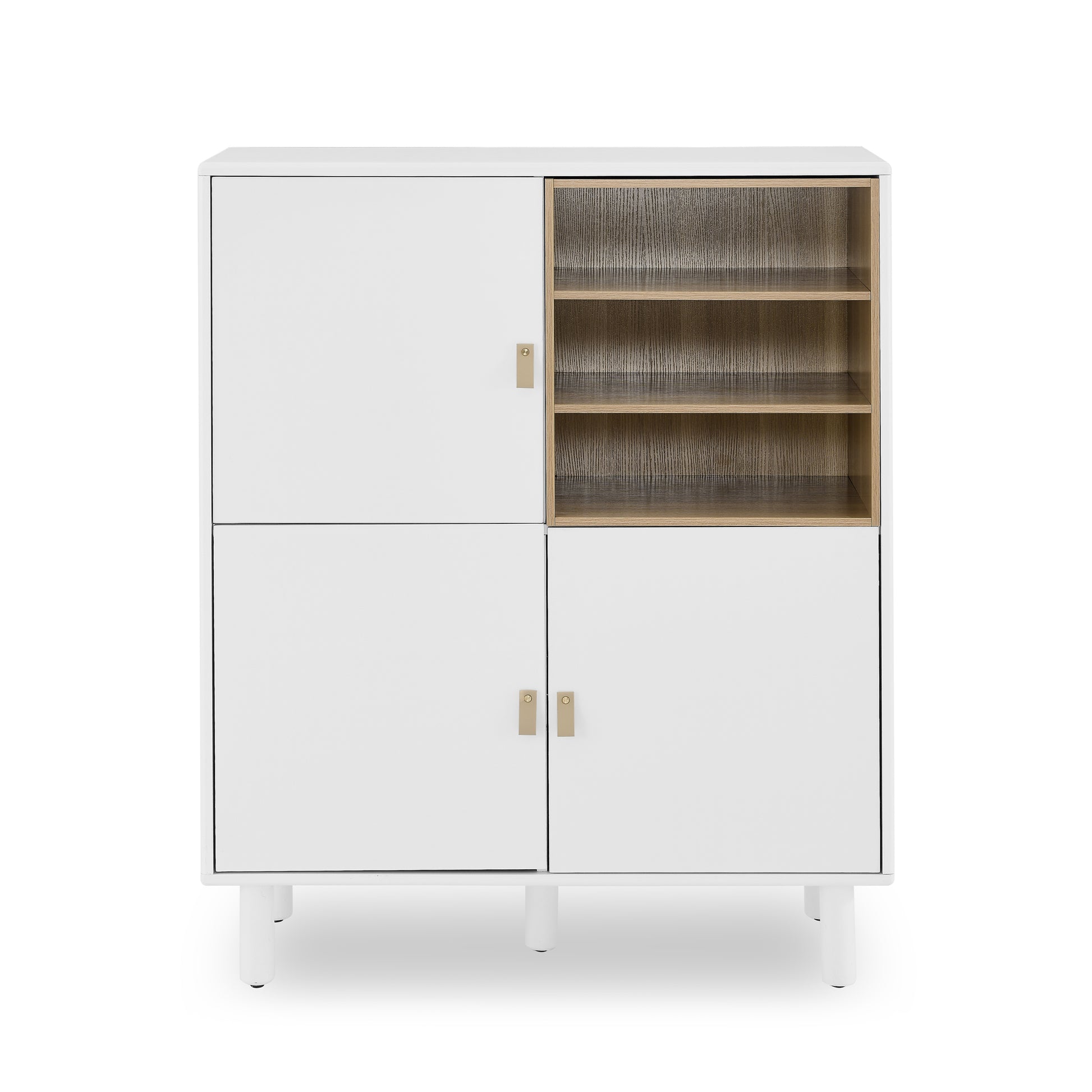 Storage Cabinet With Door, Multifunctional Storage Cabinet, Modern Sideboard Cabinet, Wooden Storage Cabinet, Leather Handle Drawer Cabinet, Home Storage Cabinet, Office Cabinet White Solid Wood Mdf