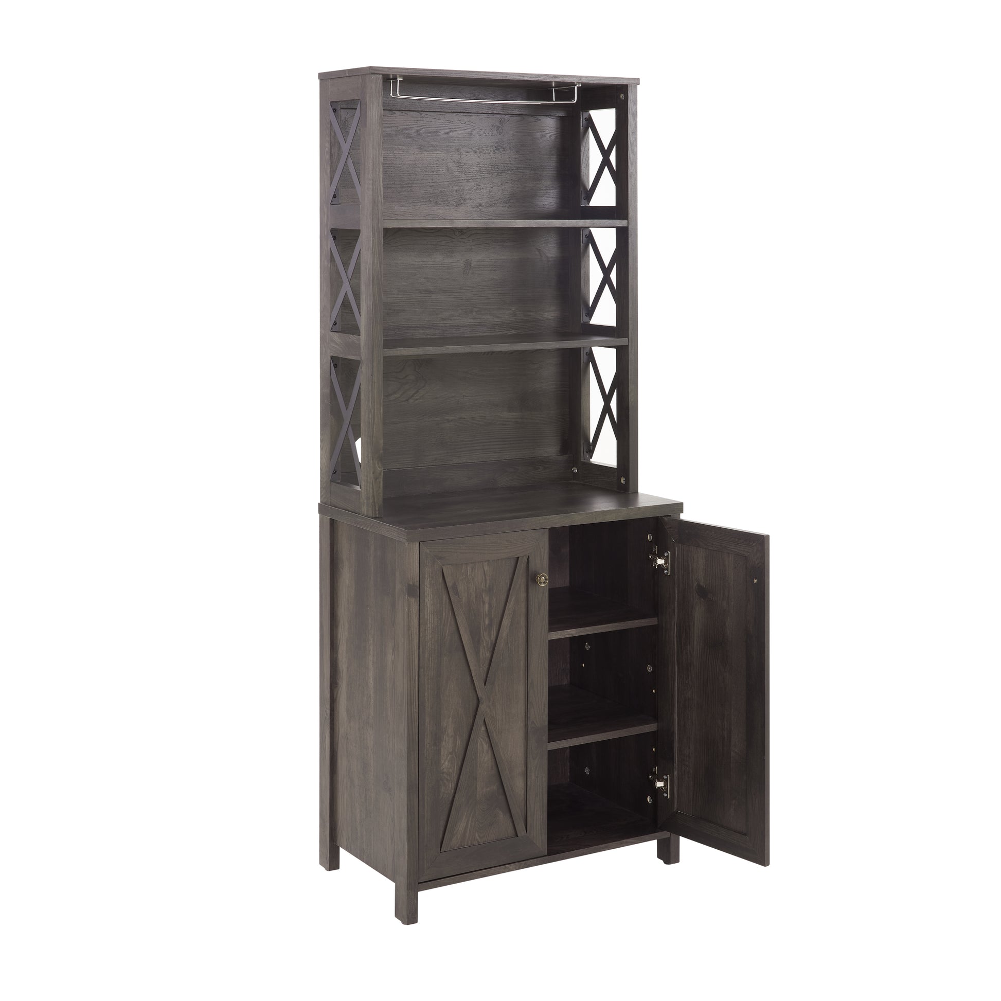 Coffee Bar Cabinet Kitchen Cabinet With Microwave Stand Metal Frame Side Home Source Bar Cabinet Cabinet And Hollow Out Barn Design Wood Cabinet L26.77''*W15.75''*H67.32'' Charcoal Gray Charcoal Grey Cabinets Included Mdf