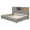 Full Size Wooden Daybed With 3 Storage Drawers, Upper Soft Board, Shelf, And A Set Of Sockets And Usb Ports, Gray Gray Solid Wood Mdf