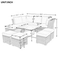 Patio Furniture Set, 10 Piece Outdoor Conversation Set, Coffeetable With Ottomans, Solid Wood Coffee Table Beige Rattan