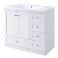 Video 36 Inch Shaker Style Free Standing Bathroom Vanity Cabinet With Sink, 4 Soft Close Drawers And 2 Soft Close Doors White Mdf