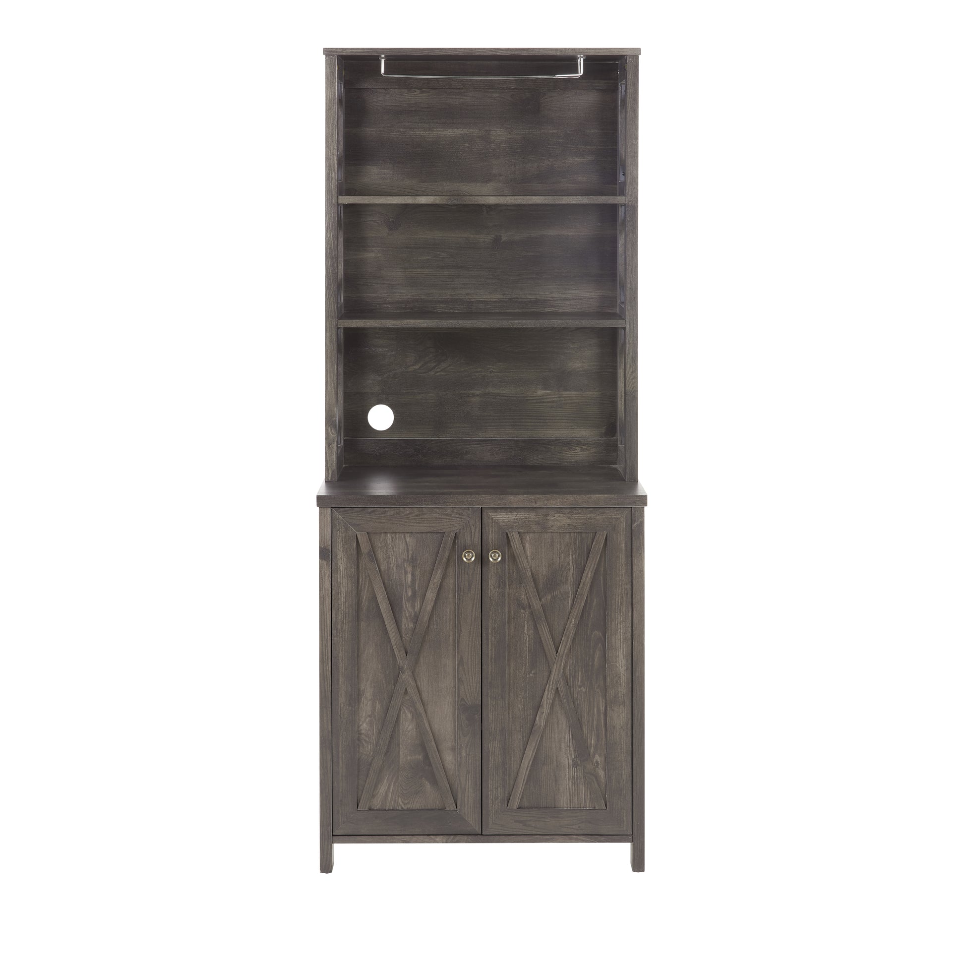 Coffee Bar Cabinet Kitchen Cabinet With Microwave Stand Metal Frame Side Home Source Bar Cabinet Cabinet And Hollow Out Barn Design Wood Cabinet L26.77''*W15.75''*H67.32'' Charcoal Gray Charcoal Grey Cabinets Included Mdf