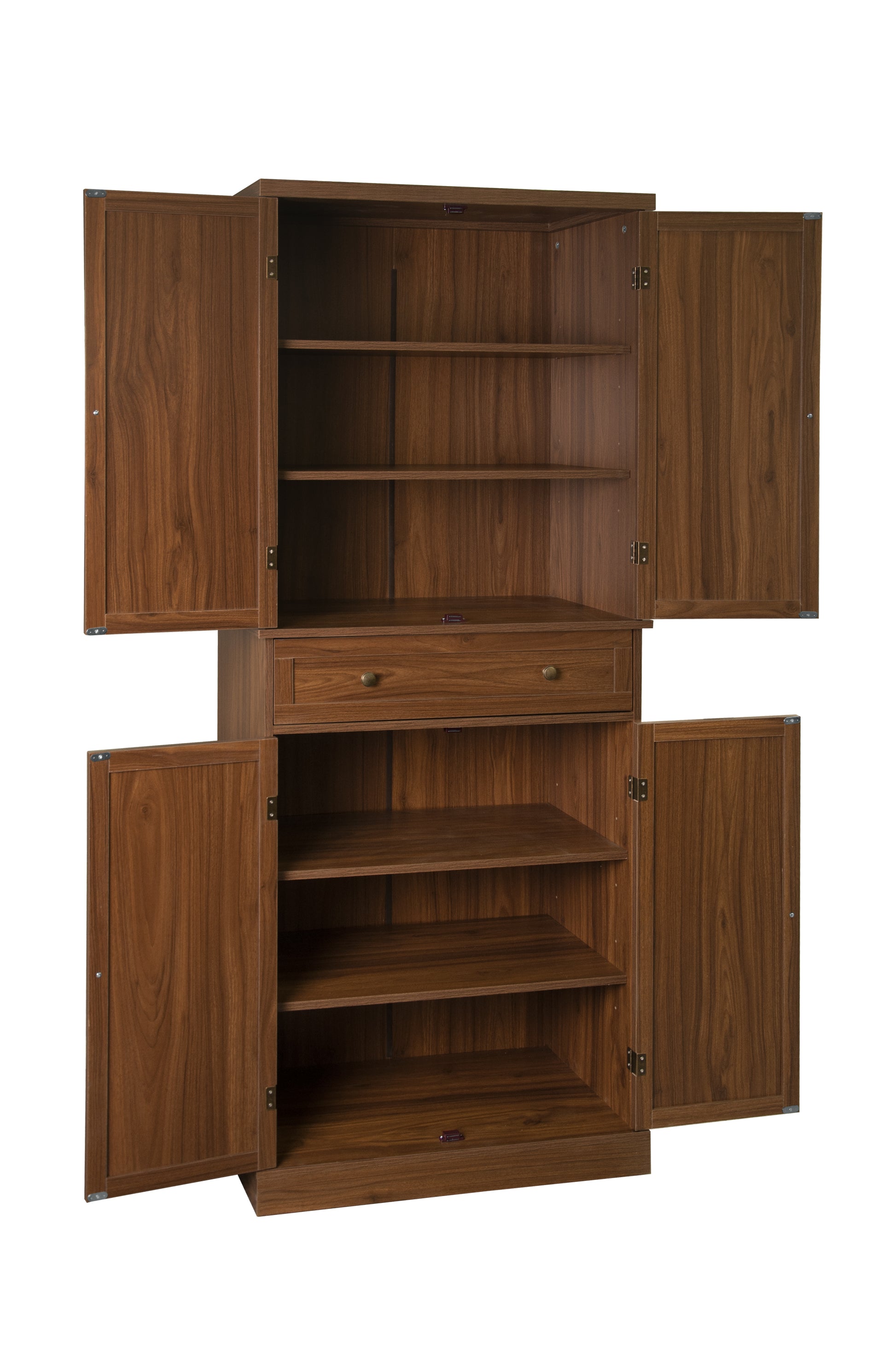 4 Door Cabinet With 1 Drawer, With 4 Adjustable Inner Shelves, Storage Cabinet Walnut Particle Board