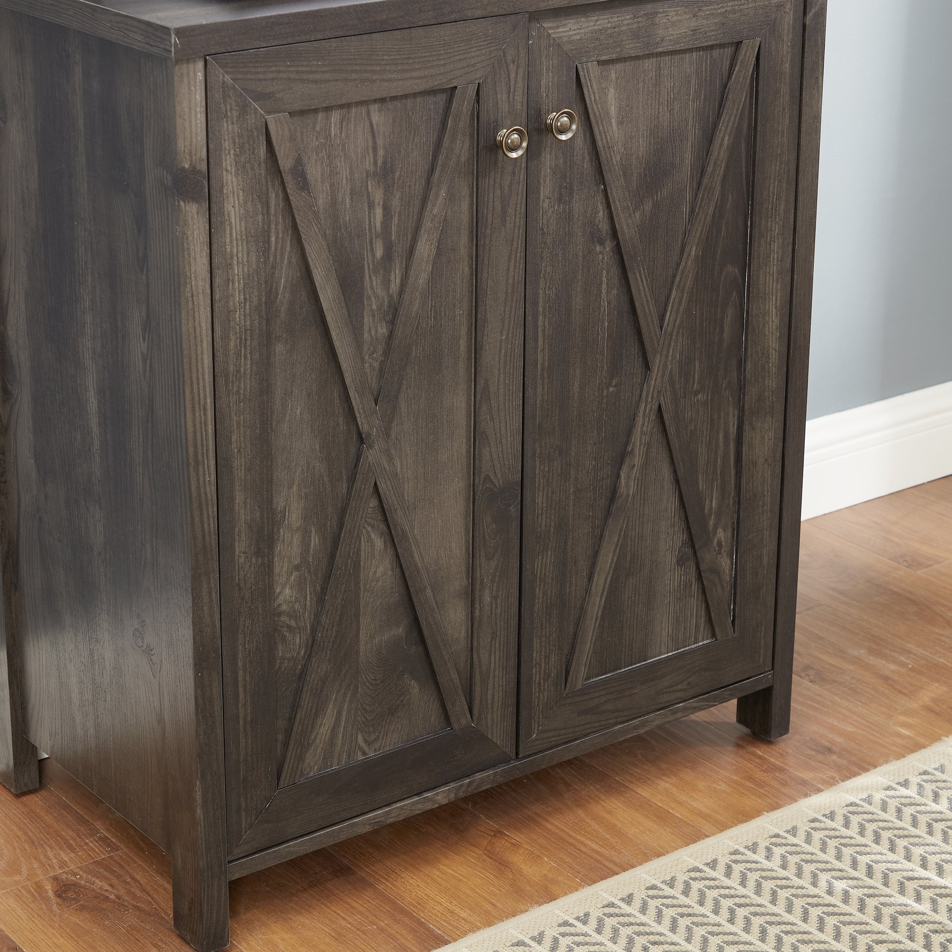 Coffee Bar Cabinet Kitchen Cabinet With Microwave Stand Metal Frame Side Home Source Bar Cabinet Cabinet And Hollow Out Barn Design Wood Cabinet L26.77''*W15.75''*H67.32'' Charcoal Gray Charcoal Grey Cabinets Included Mdf