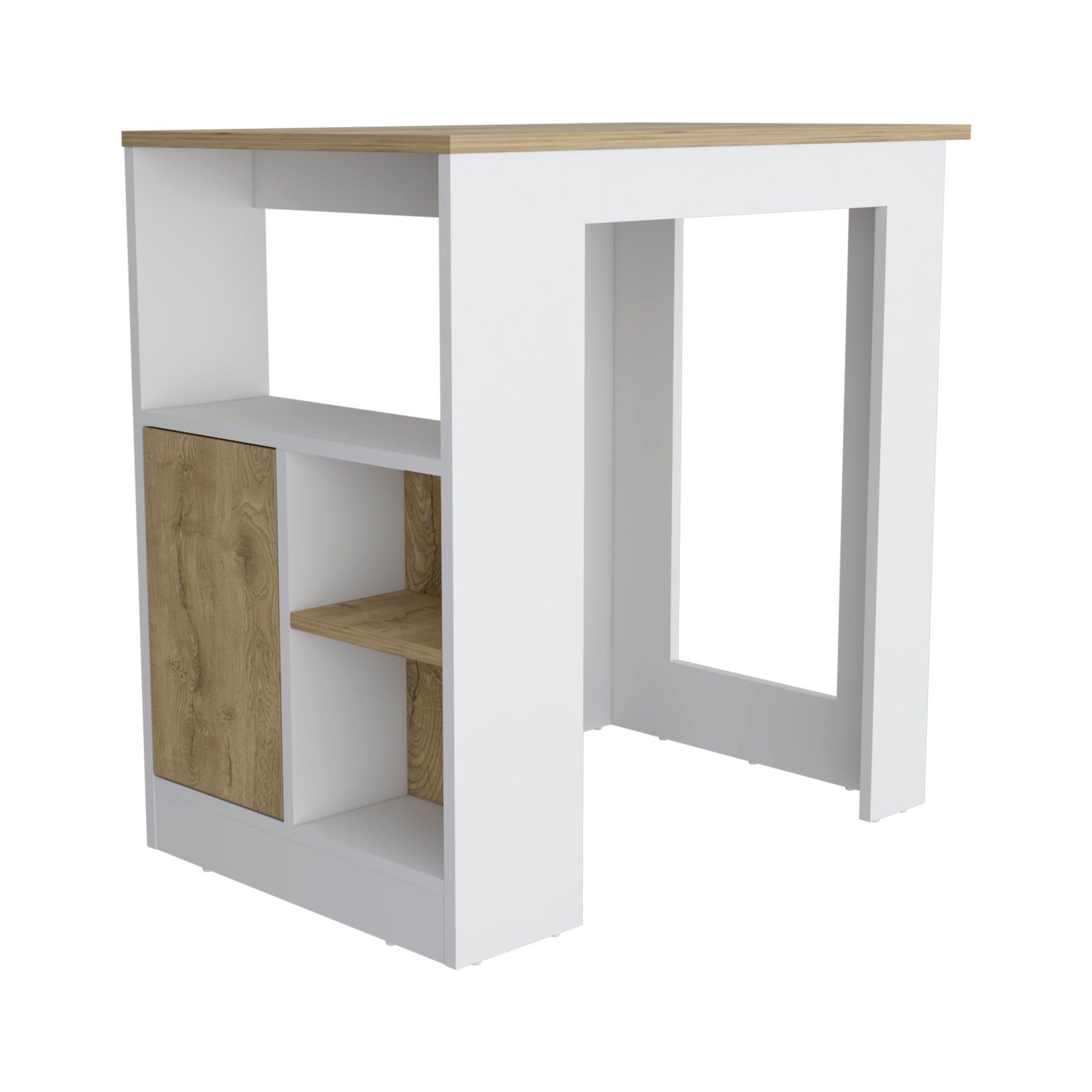 Kitchen Island 36" H, Three Open Side Storage Shelves And One Push To Open Cabinet, White Macadamia Multicolor Kitchen Modern Pine Particle Board Particle Board