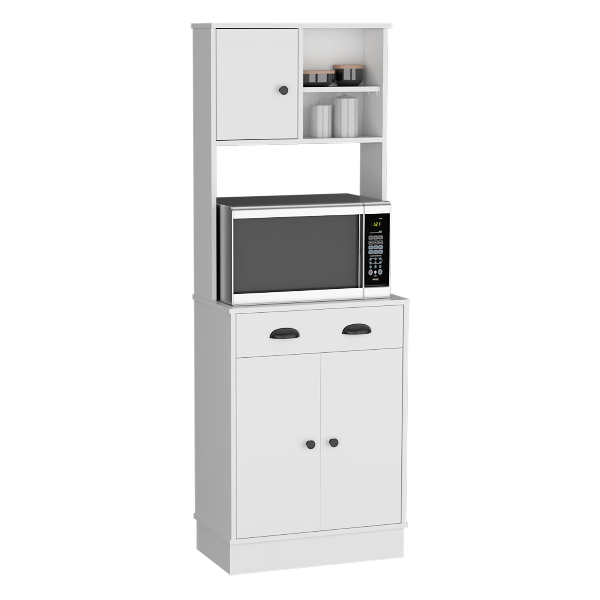 Pantry Cabinet With Drawer And 3 Doors, White Kitchen White White Contemporary,Modern Pine Particle Board Engineered Wood