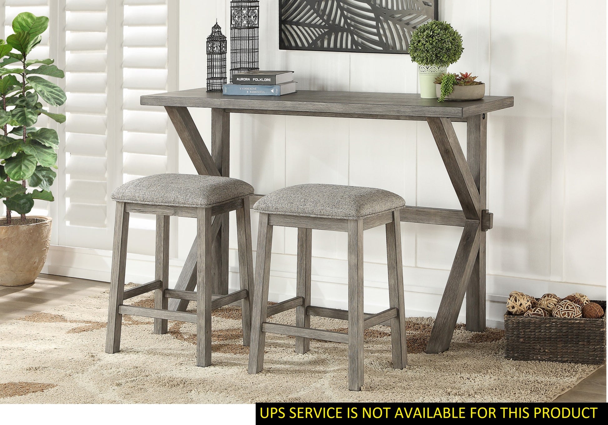 3 Piece Pack Counter Height Set Table And 2 Barstools Upholstered Seat Gray Finish Dining Kitchen Furniture Wood Gray Seats 2 Wood Kitchen 60 Inches Rectangular Wood