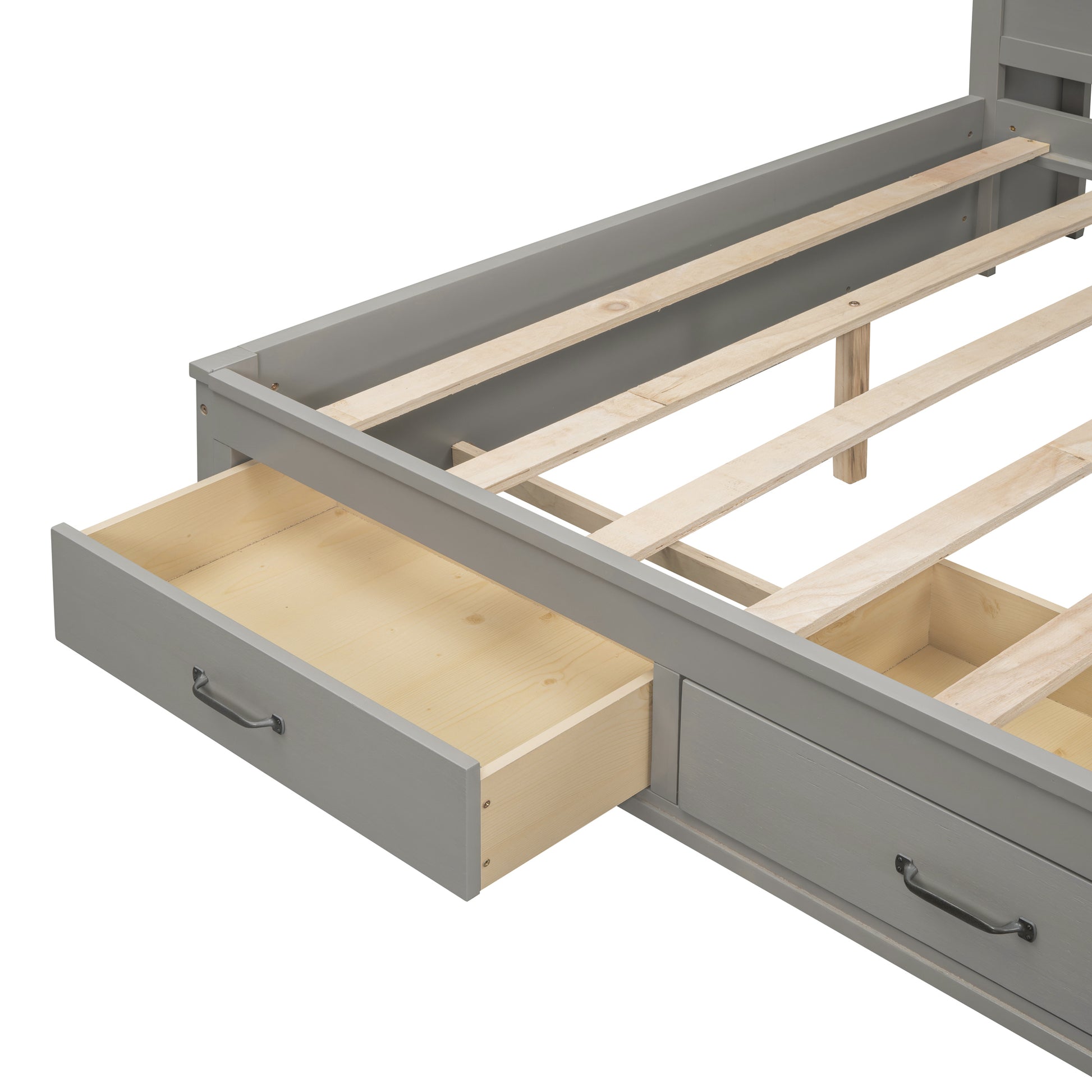 Full Size Wooden Daybed With 3 Storage Drawers, Upper Soft Board, Shelf, And A Set Of Sockets And Usb Ports, Gray Gray Solid Wood Mdf
