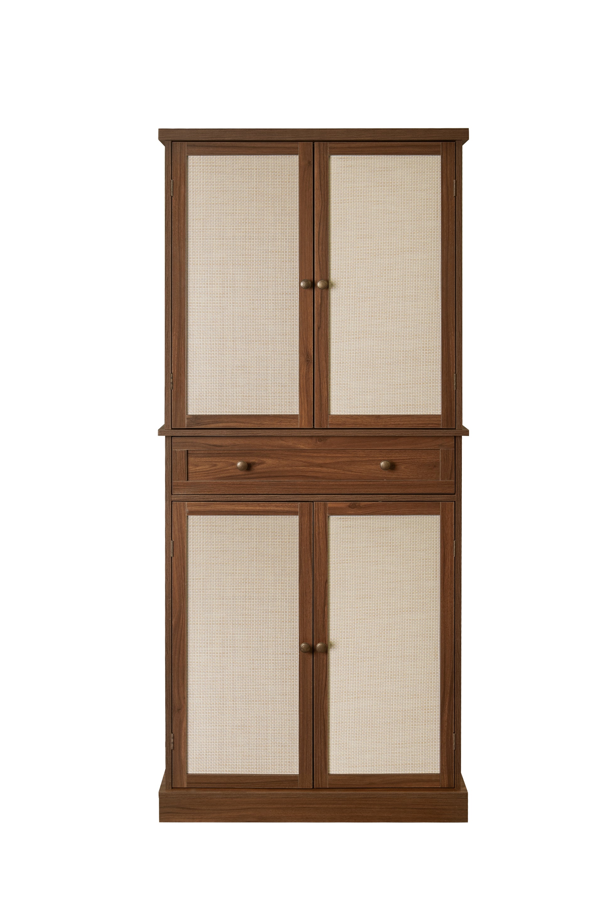 4 Door Cabinet With 1 Drawer, With 4 Adjustable Inner Shelves, Storage Cabinet Walnut Particle Board