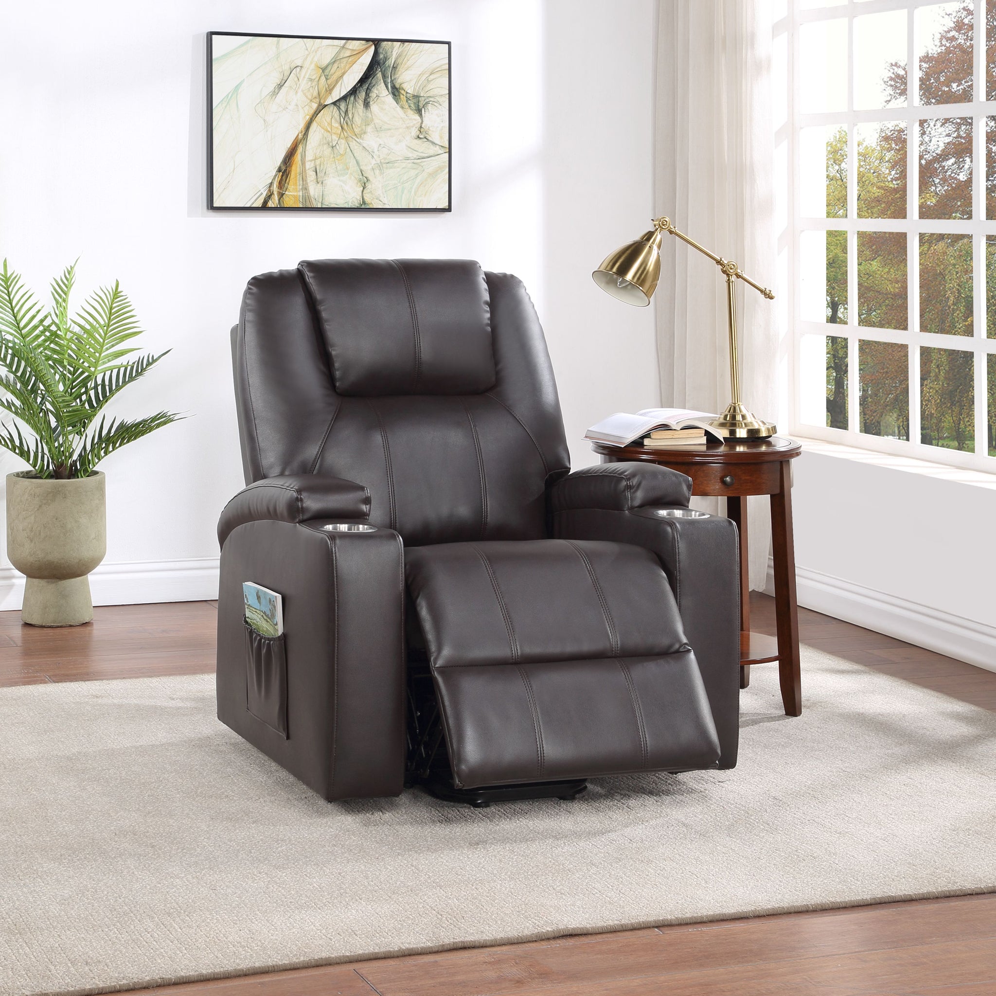 Evander Recliner W Power Lift, Brown Leather Aire Lv02181 Brown Leather