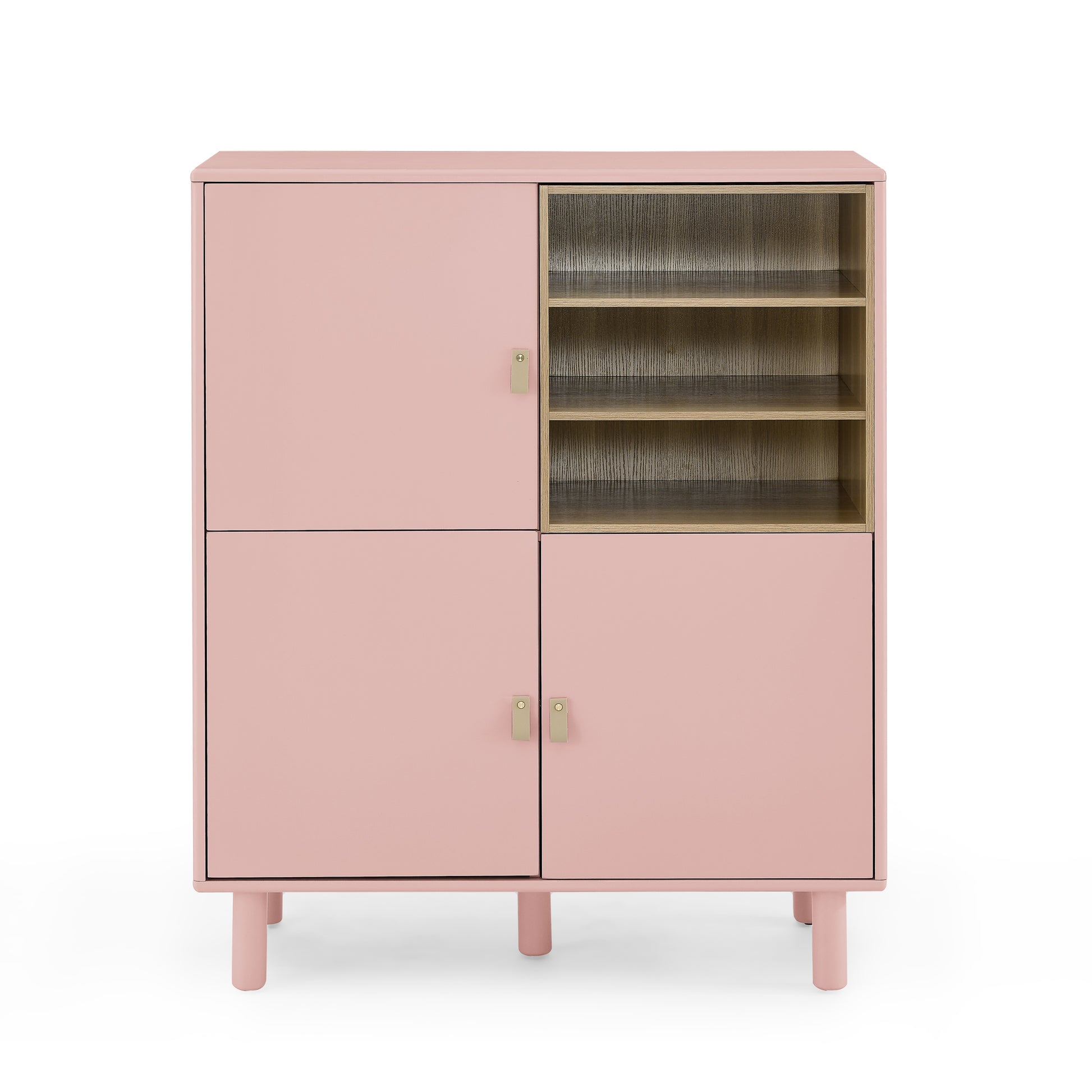 Storage Cabinet With Door, Multifunctional Storage Cabinet, Modern Sideboard Cabinet, Wooden Storage Cabinet, Leather Handle Drawer Cabinet, Home Storage Cabinet, Office Cabinet Pink Solid Wood Mdf