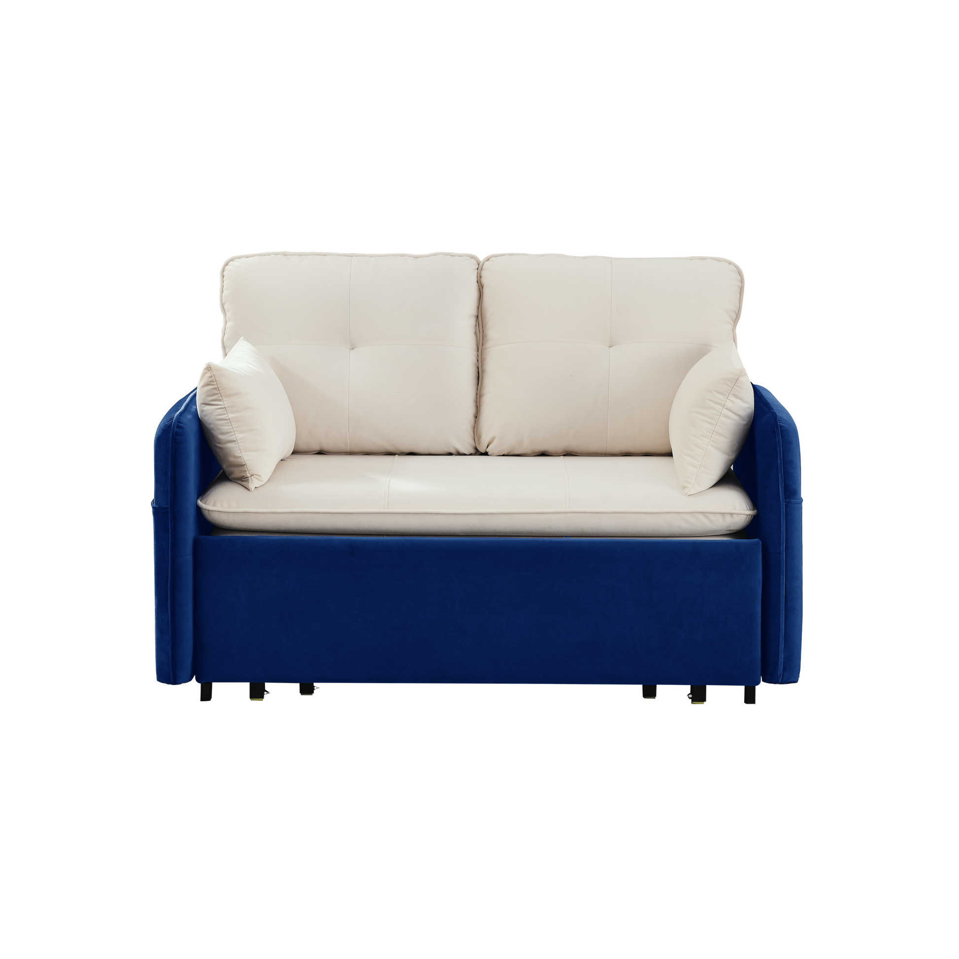 53" Modern Convertible Sofa Bed W 2 Removable Armrests W Usb Power Port, Velvet Recliner Adjustable Sofa W Head Pull Out Bed, 2 Pillows, For Living Room Apartment Etc., White Blue Beige Blue Foam Velvet