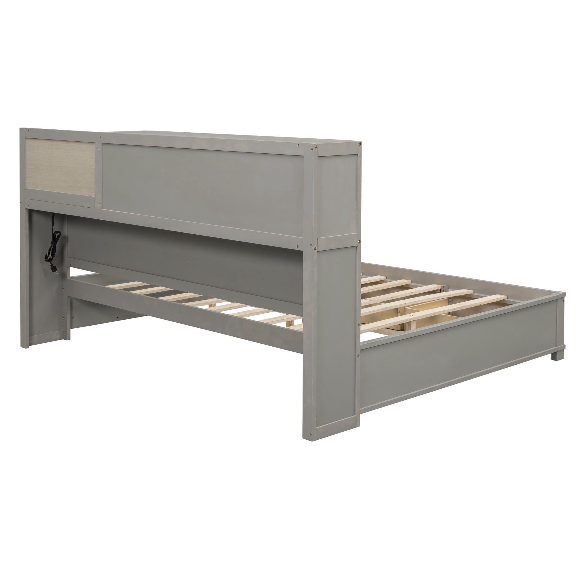 Full Size Wooden Daybed With 3 Storage Drawers, Upper Soft Board, Shelf, And A Set Of Sockets And Usb Ports, Gray Gray Solid Wood Mdf