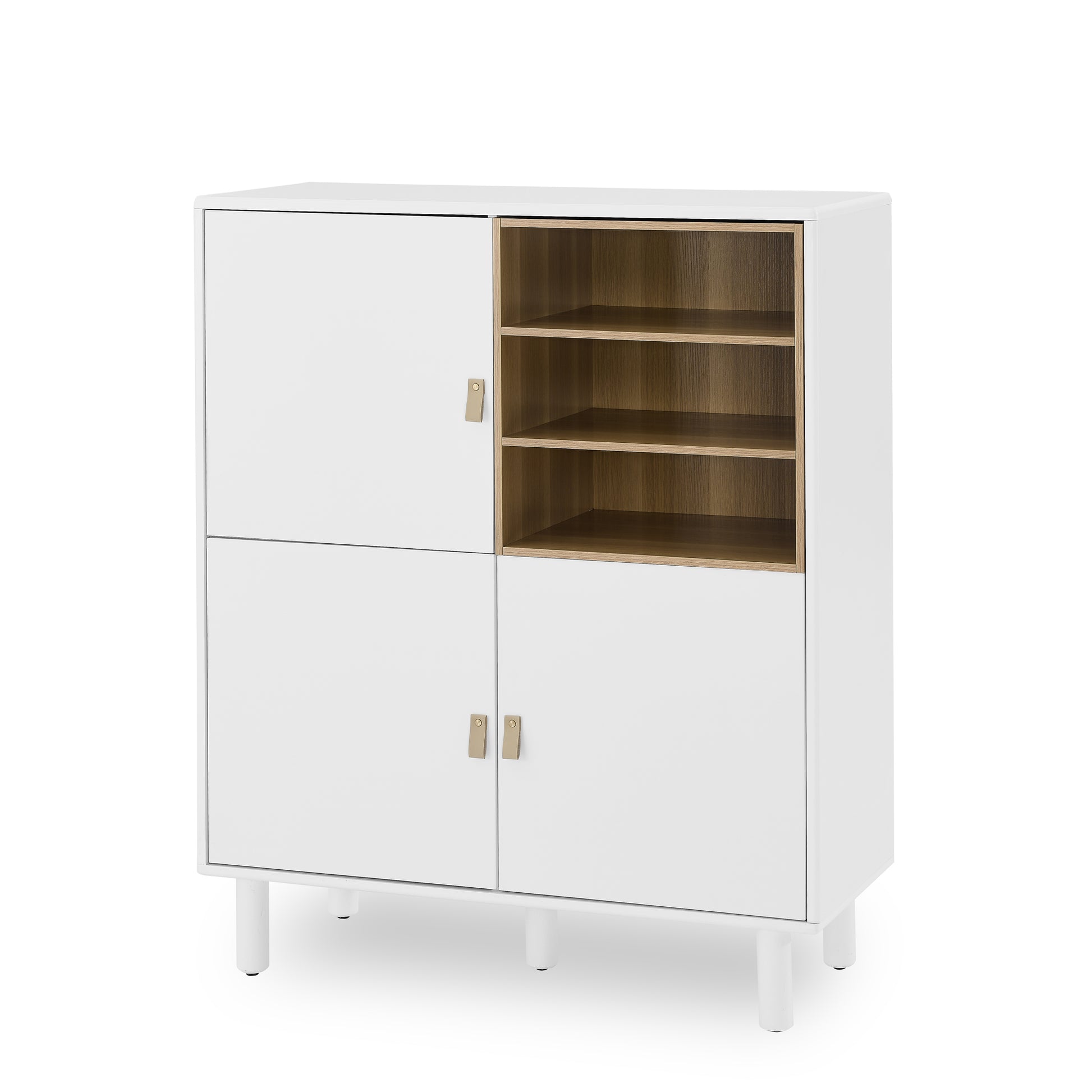 Storage Cabinet With Door, Multifunctional Storage Cabinet, Modern Sideboard Cabinet, Wooden Storage Cabinet, Leather Handle Drawer Cabinet, Home Storage Cabinet, Office Cabinet White Solid Wood Mdf