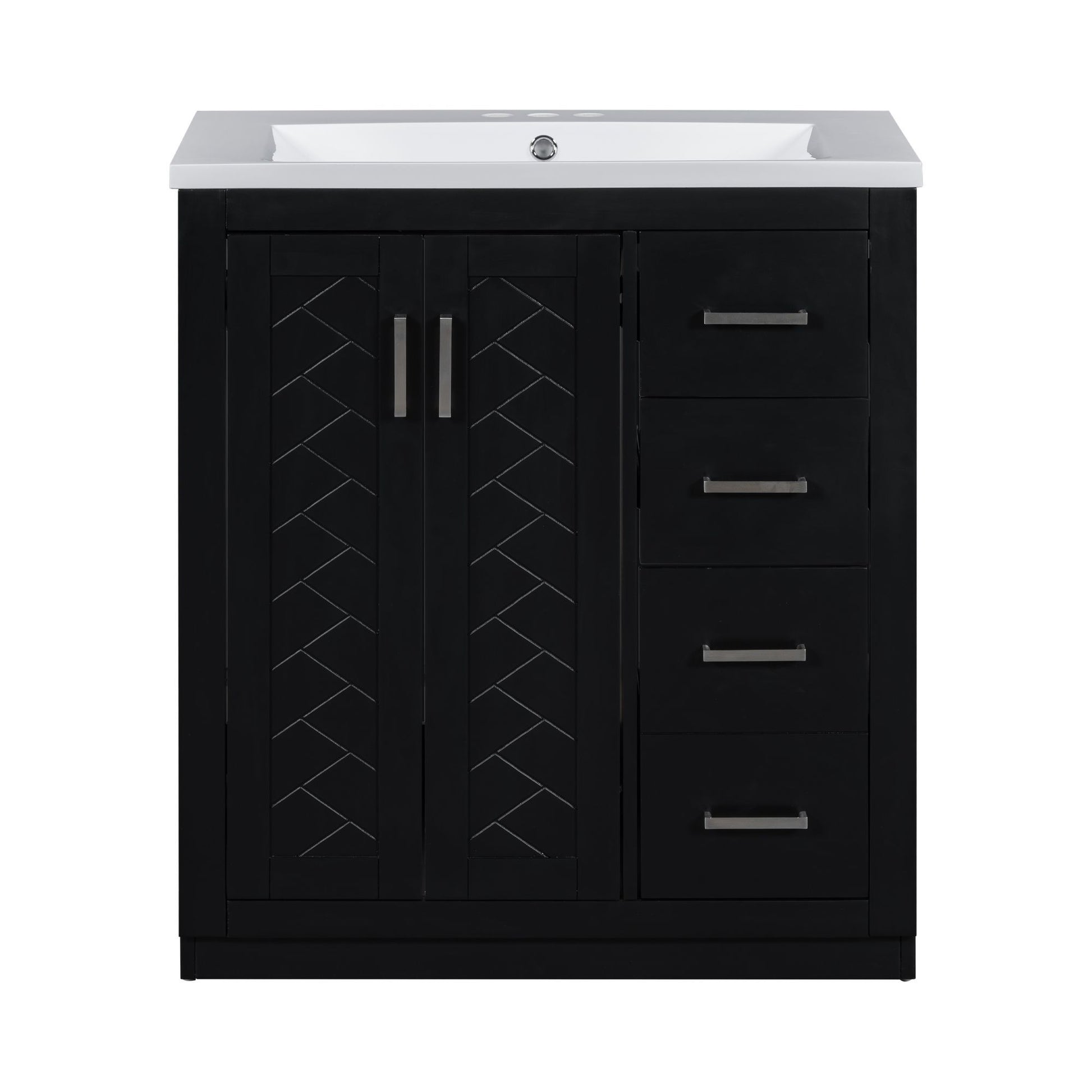 30'' Bathroom Vanity With Resin Sink Combo,Solid Wood Frame Bathroom Storage Cabinet, Freestanding Vanity Set With 3 Drawers& Soft Closing Doors 2 Black 2 1 Adjustable Hinges Bathroom Freestanding Solid Wood Mdf Resin Painted