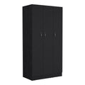 Ohio Armoire Wardrobe With 3 Doors, 2 Drawers, And 4 Tier Shelves Black Black Particle Board