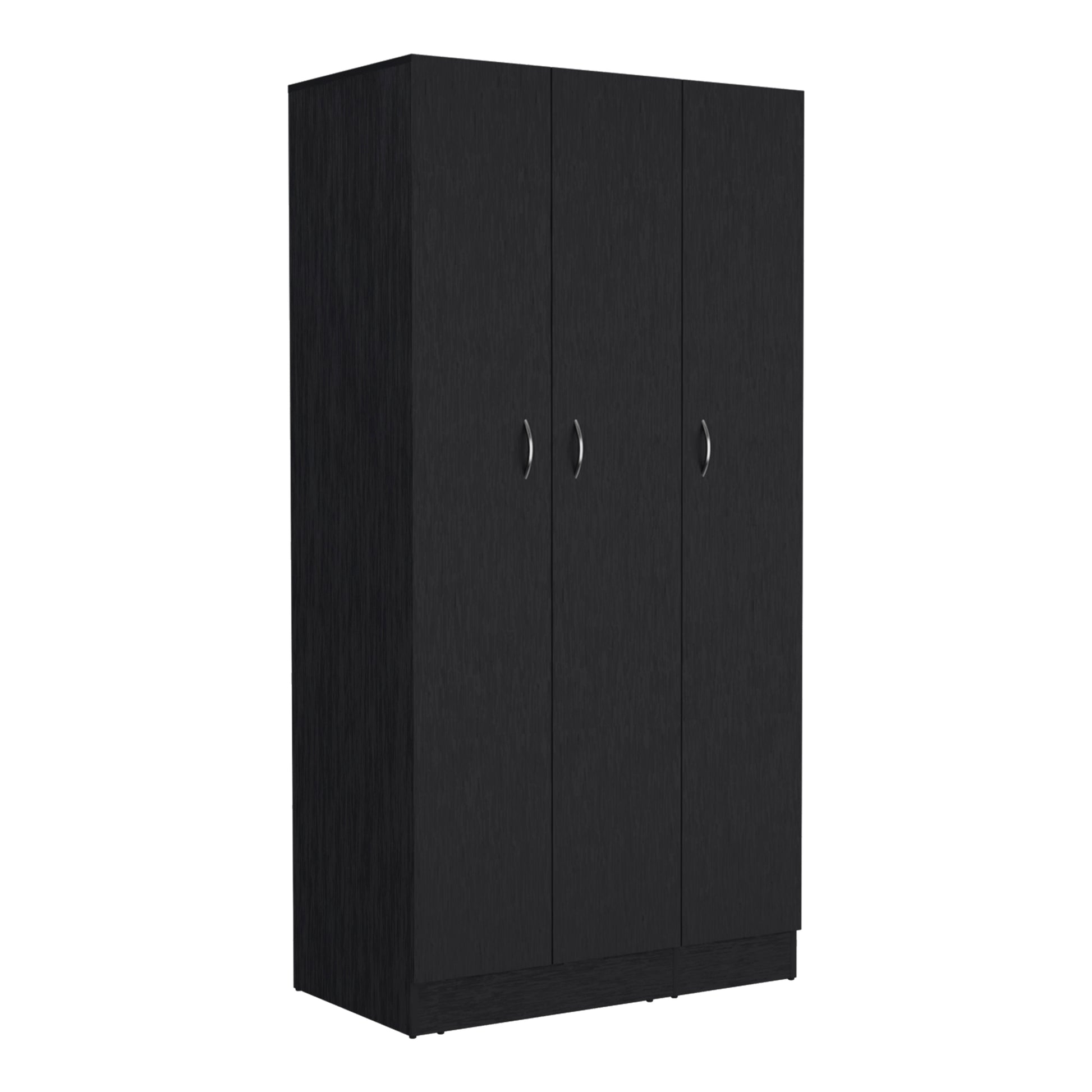 Wardrobe Armoire 71H" With 3 Doors And 2 Inner Drawers, 3 Doors, Black Black Bedroom Modern Pine Particle Board Particle Board