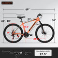 A26322 26 Inch Mountain Bike Adult Aluminum Frame Shock Absorbing Front Fork Bike 21 Speed Disc Brake Mountain Bike Orange Aluminium