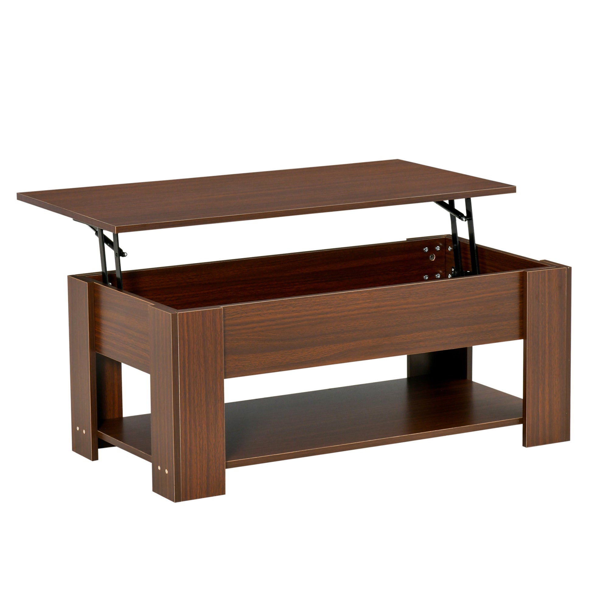 Homcom 39" Lift Top Coffee Table With Hidden Storage Compartment And Open Shelf, Pop Up Coffee Table For Living Room, Brown Brown Particle Board