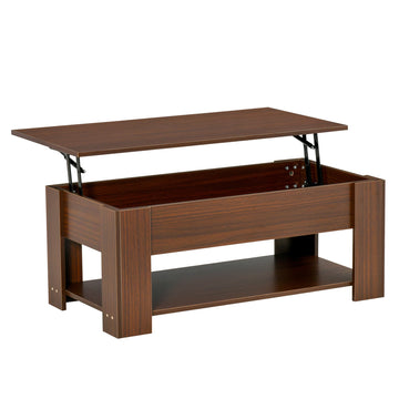 Homcom 39" Lift Top Coffee Table With Hidden Storage Compartment And Open Shelf, Pop Up Coffee Table For Living Room, Brown Brown Particle Board