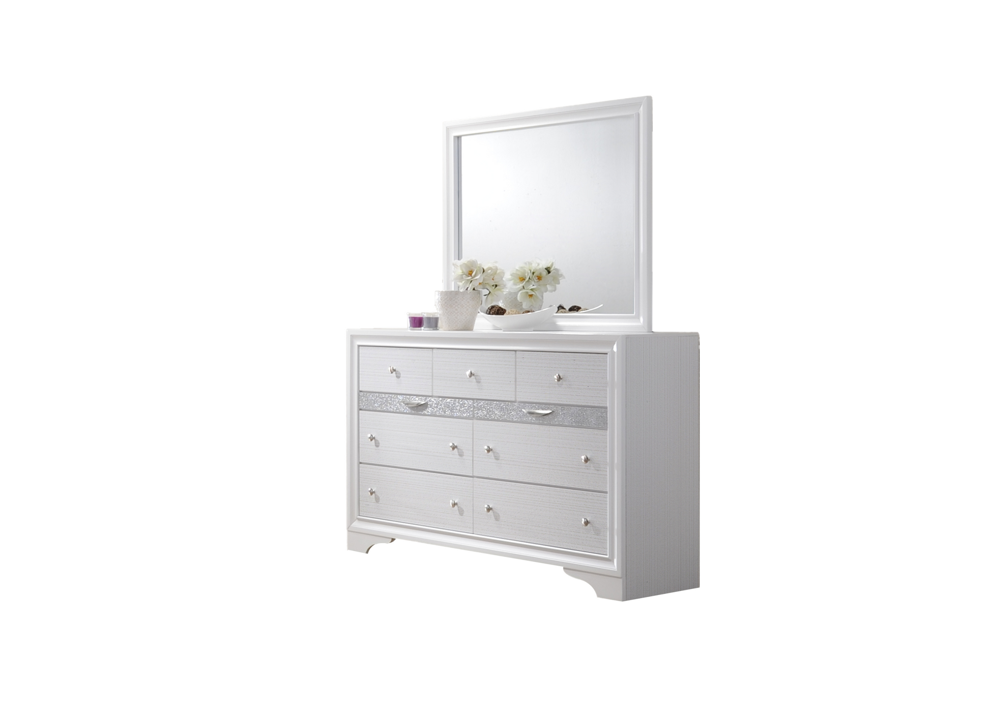 Traditional Matrix 7 Drawer Dresser In White Made With Wood White Drawer 5 Drawers & Above Bedroom Ball Bearing Glides Traditional White Solid Wood Mdf Wood