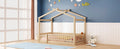 Twin Size Wood Bed House Bed Frame With Fence, For Kids, Teens, Girls, Boys,Natural Box Spring Not Required Twin Natural Wood Pine Bed Frame Wood