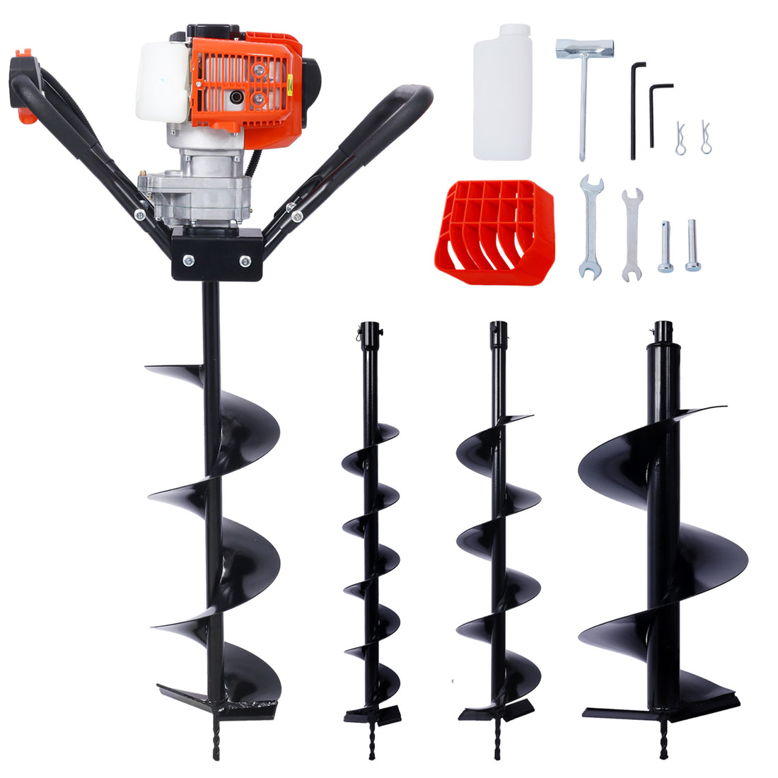 V Type 52Cc 2 Stroke Gas Post Hole Digger One Man Auger Epa Machine Plant Soil Digging Fence Withhole Digger Replacement Auger Bits L4" L6" L8" L12" Black Steel