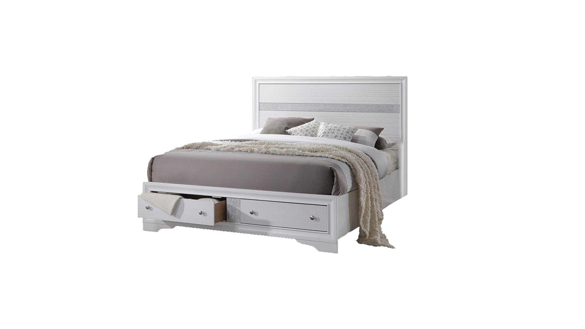 Matrix Traditional King 4 Pc Storage Bedroom Set Made With Wood In White Box Spring Not Required King White Wood 4 Piece Set Bedroom Bed Included,Dresser Included,Mirror Included,Nightstand Included Traditional Solid Wood Mdf Tufted Wood