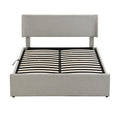 Queen Size Sleigh Bed With Side Tilt Hydraulic Storage System, Linen Upholstery, Gray Gray Linen
