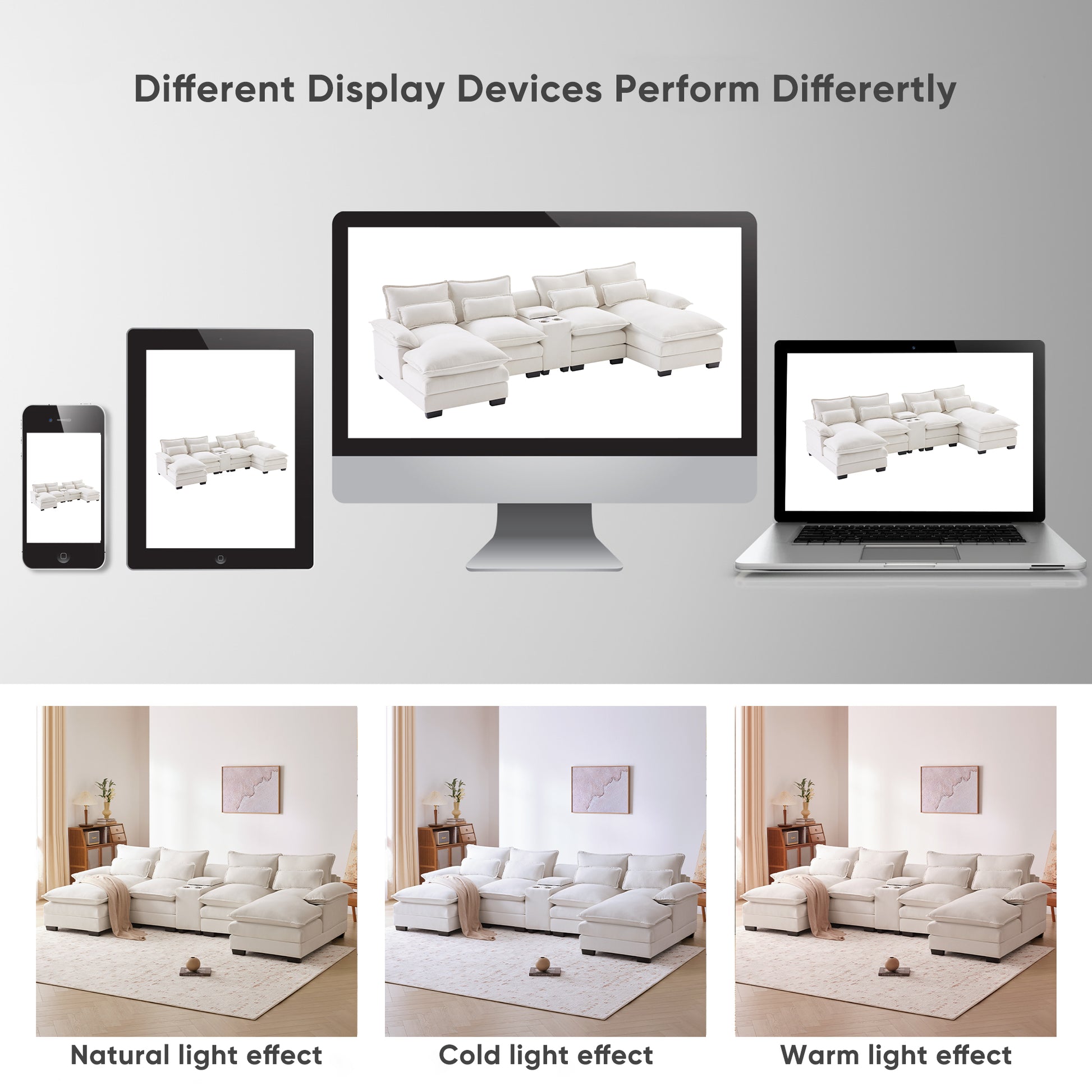 123*55" Modern U Shaped Sofa With Console,Cupholders And Usb Ports,6 Seat Upholstered Symmetrical Indoor Furniture,Sleeper Couch Set With Chaise For Living Room,Apartment,2 Colors White Chenille 6 Seat