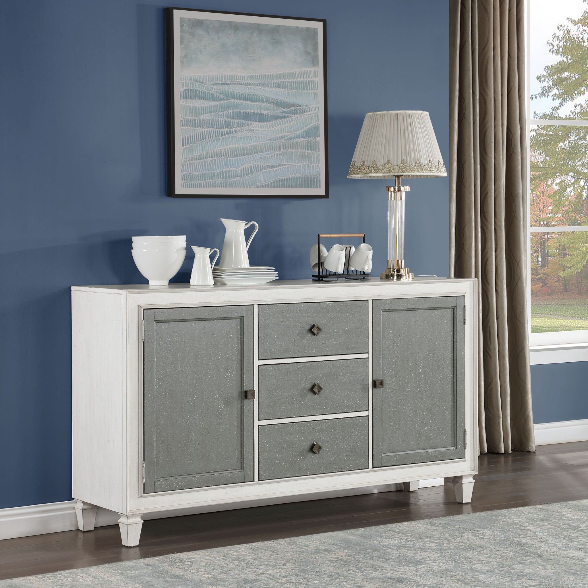 Katia Server, Gray & Weathered White Finish Dn02276 Gray Wood