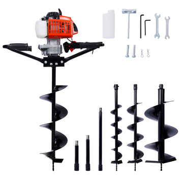 2.7Hp Post Hole Digger 63Cc Two Person Handle Gas Powered 2 Stroke Auger Digging Drill Shaft Size 3 4" Machine Only Epa Complaint With L4" L6" L8" L12" Drill Bits Ext Rod Kits Black Steel