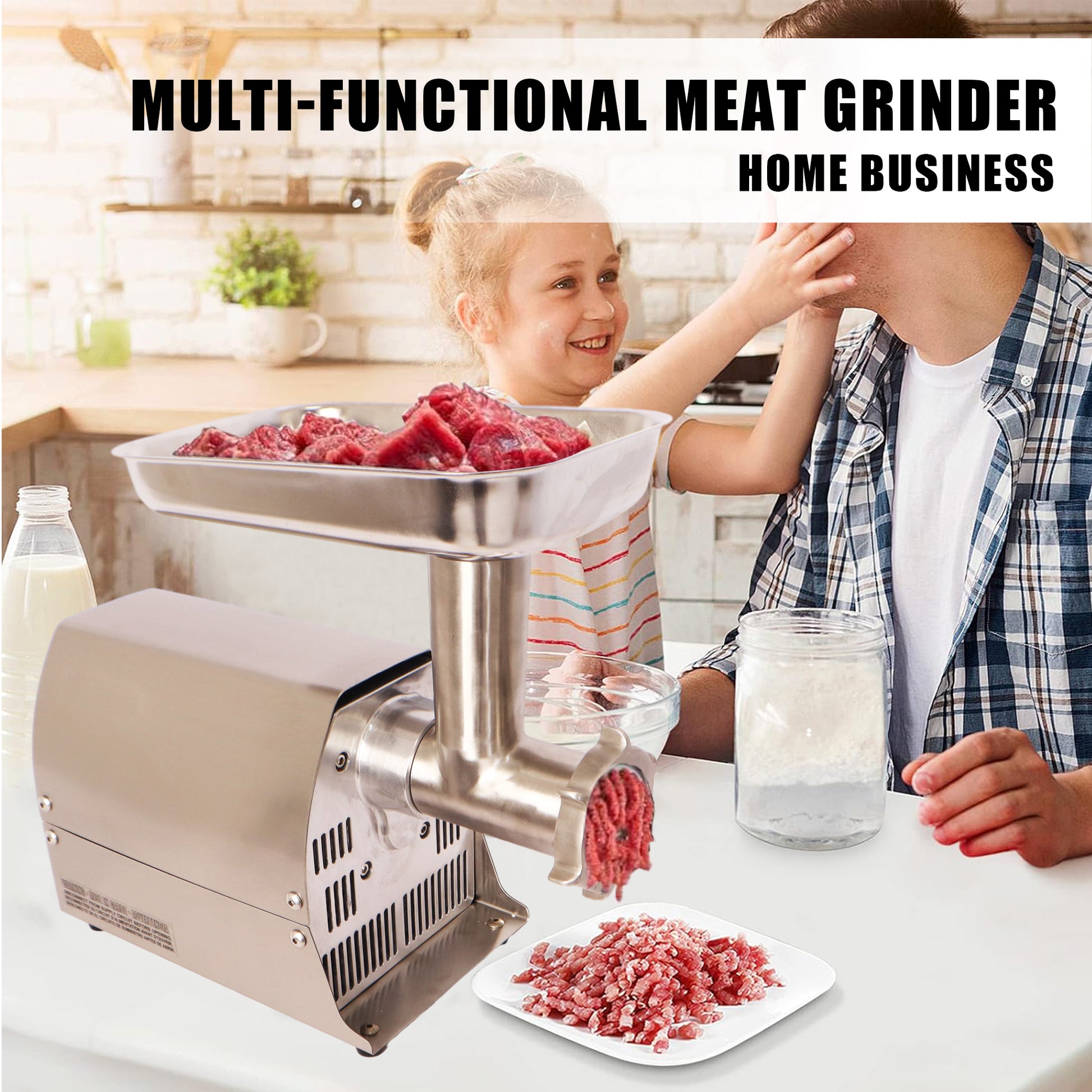 Meat Grinder Commercial Meat Grinding Machine Electric Meat Chopper Mincer With 4 6 8Mm Grinding Plates & Stuffing Tubes Stainless Steel Aqua Grey Kitchen Stainless Steel