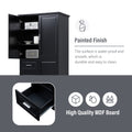 Tall And Wide Storage Cabinet With Doors For Bathroom Office, Three Drawers, Black Black Mdf