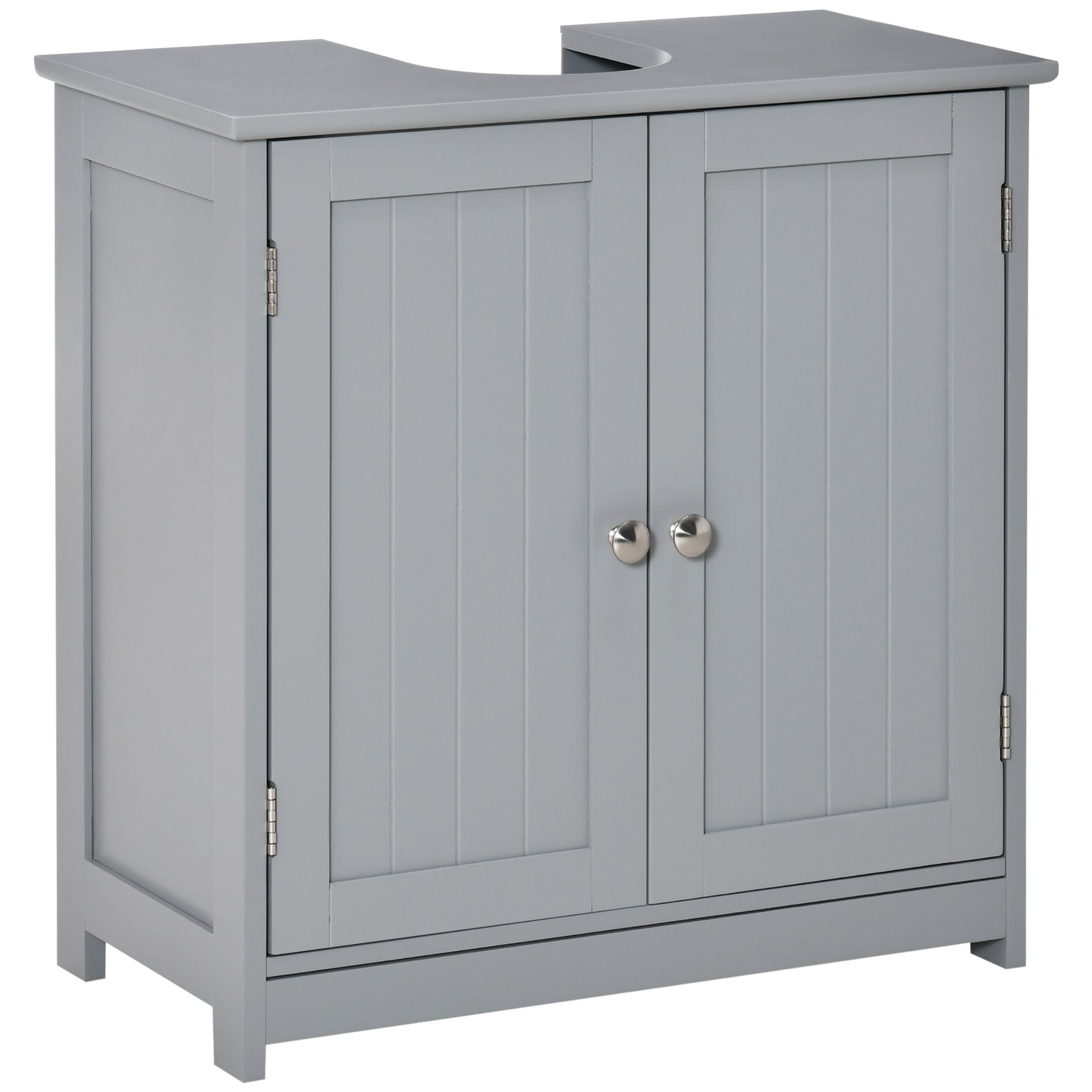 Kleankin Pedestal Sink Storage Cabinet, Vanity Base Cabinet, Under Sink Bathroom Cabinet With U Shape Cut Out And Adjustable Internal Shelf, Gray Gray Mdf