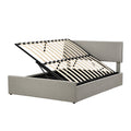Queen Size Sleigh Bed With Side Tilt Hydraulic Storage System, Linen Upholstery, Gray Gray Linen