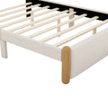 Full Size Upholstered Platform Bed With Wood Supporting Feet, Beige Box Spring Not Required Full Beige Bedroom Bed Frame Upholstered