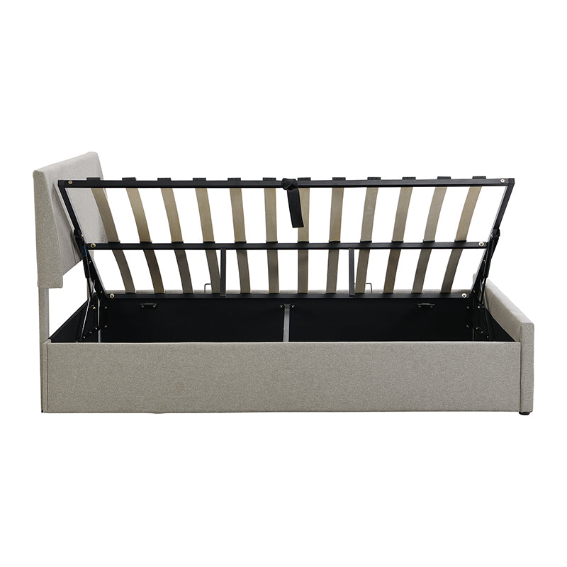 Full Size Sleigh Bed With Side Tilt Hydraulic Storage System, Linen Upholstery, Gray Gray Linen
