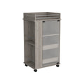 Light Gray Kitchen Cabinet, Bar Cart With Wheels, Glass Door, 3 Internal Shelves And 2 Side Shelves, Space To Store Coffee And Snacks. Gray Pine Particle Board Engineered Wood