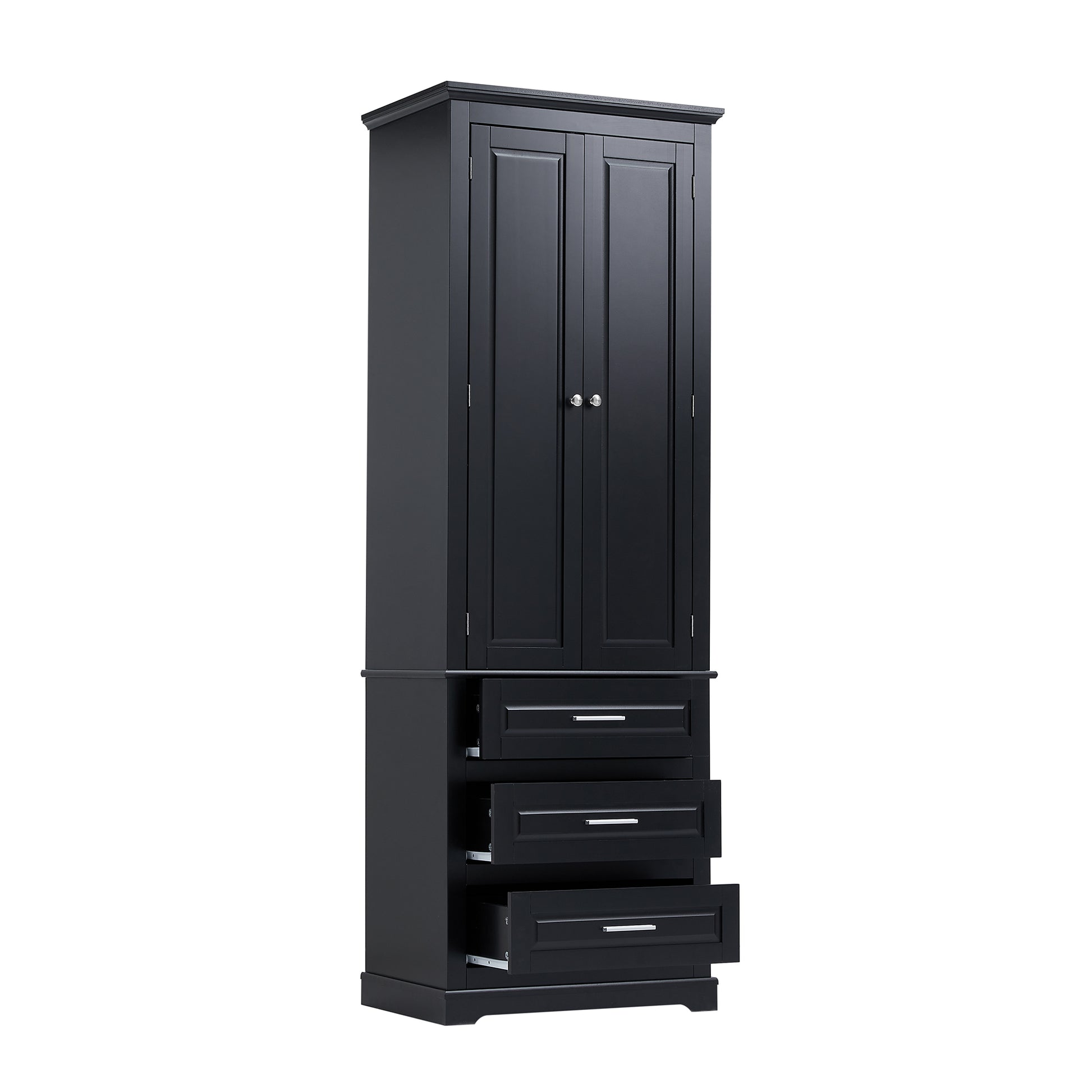 Tall Storage Cabinet With Three Drawers For Bathroom Office, Black Black Mdf